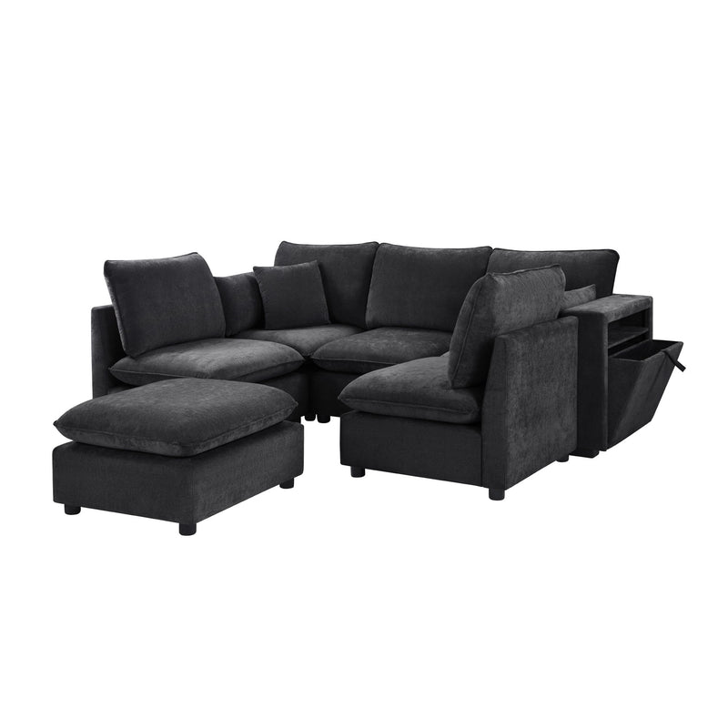 Modern Sectional Sofa U-Shaped With Movable Ottoman Storage Armrests And USB Ports