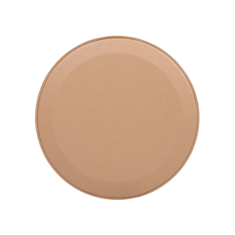 Mode - Leatherette Round C-Shaped Sofa Side Table - Saddle Brown