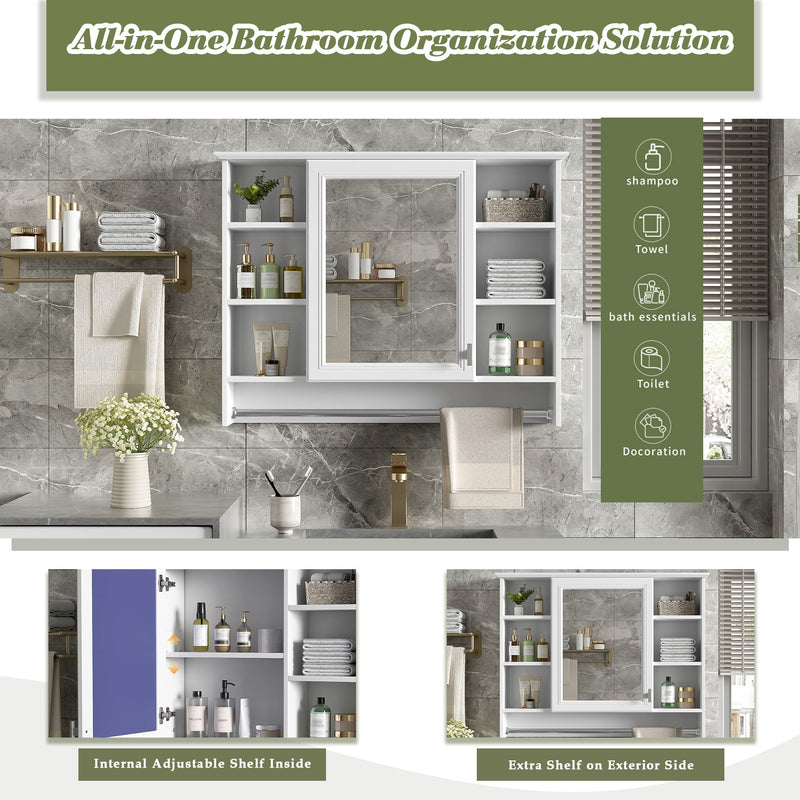 Modern Wall Mounted Mirror Cabinet With Adjustable Shelf, Soft Close Door, And Towel Bar