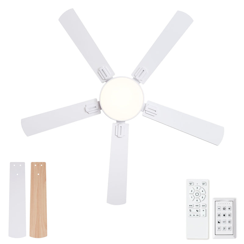 Flush Mount Ceiling Fans With LED Light And Remote Control, 5 Blades