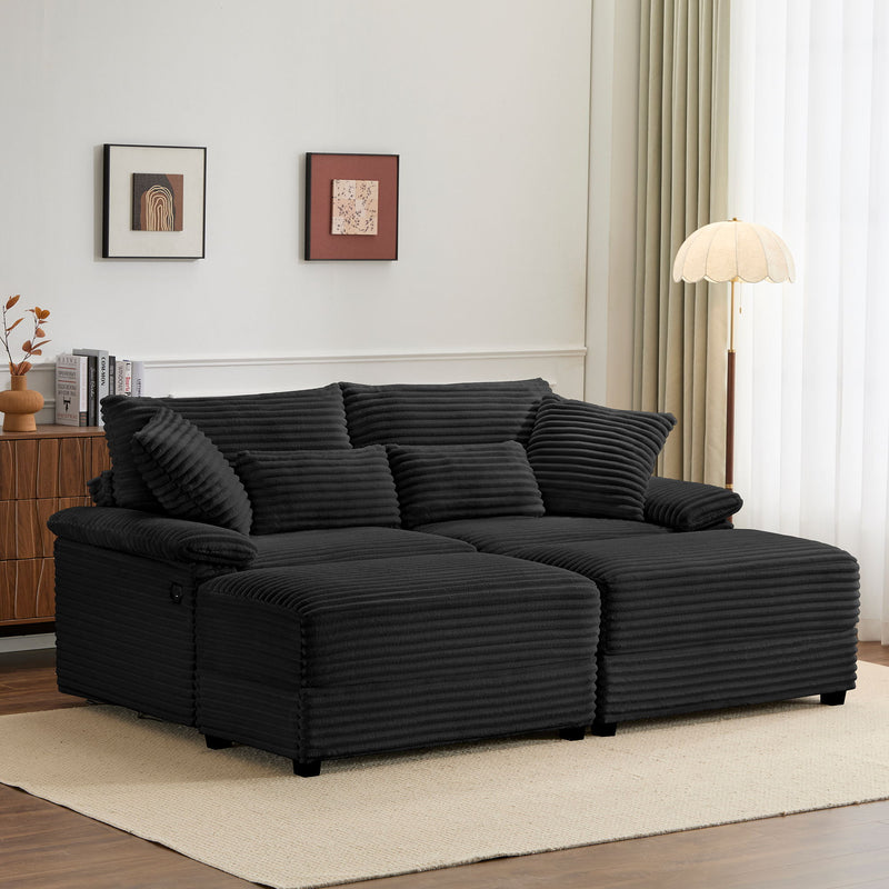 Double Chaise Lounge Set With Reversible Storage Ottomans, USB Port