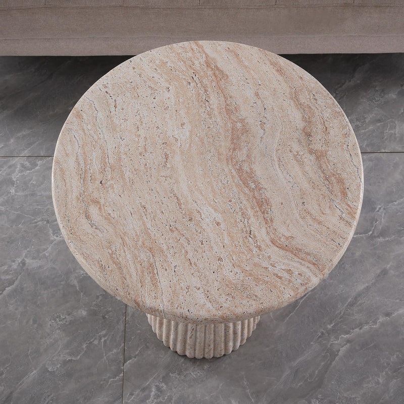 Fluted Pedestal Round Coffee Table - Beige / Yellow