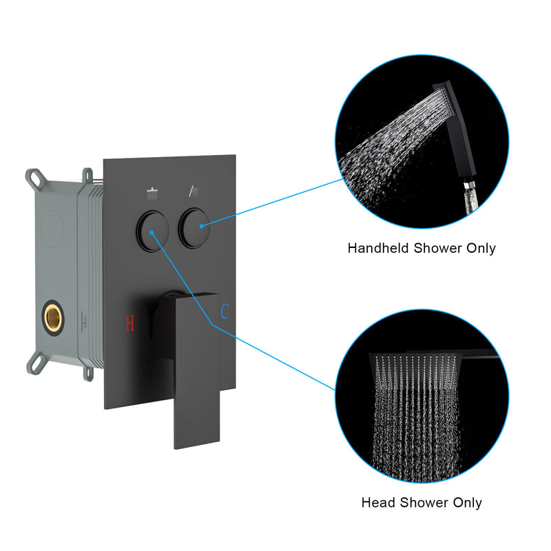 Dual Shower Head System With Square Rain Shower And Rough In Valve