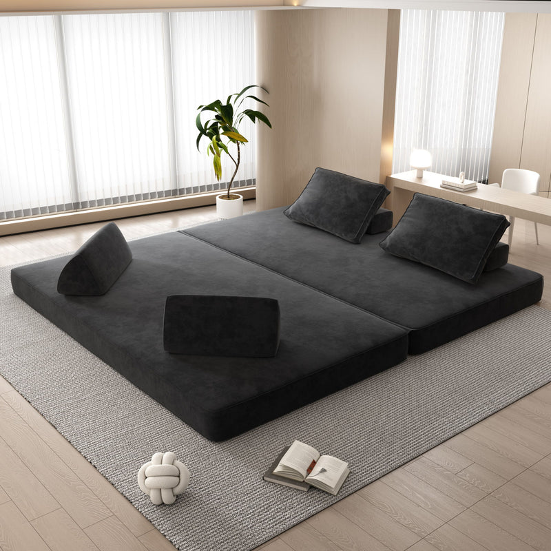Multifunctional Convertible Sofa Bed With 2 Tumbler Backrests And 2 Pillows, Deep Seat Couch