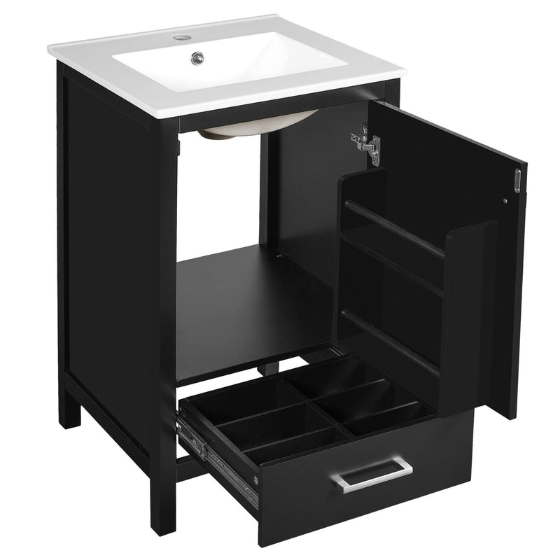 Bathroom Vanity With Ceramic Sink, Soft Close Drawers, Door Organizer, Divider Drawer, Adjustable Foot Pads