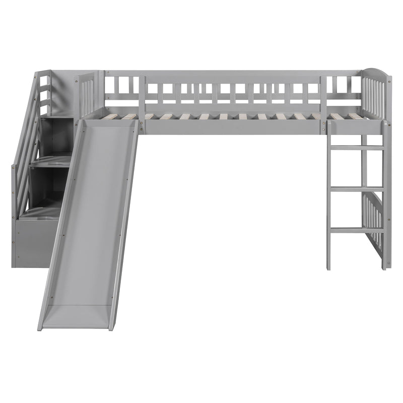 Loft Stairway Bed With 2 Drawers, Convertible Ladder And Slide