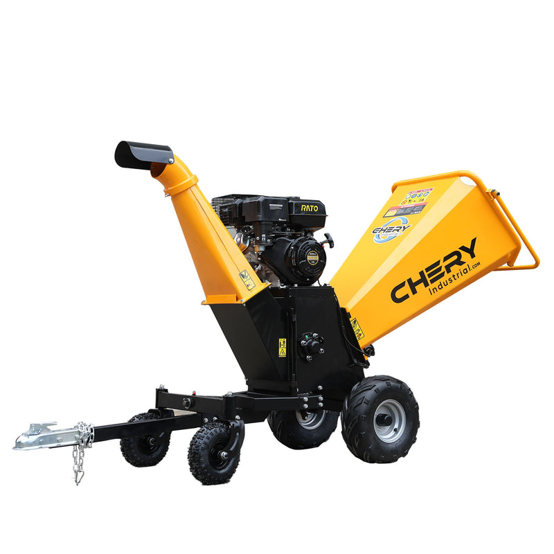 6'' 420Cc 15Hp Pull Start Gas Powered 4 - Wheels Chipper Shredder Mulcher With Towbar / Stop Bar - Yellow