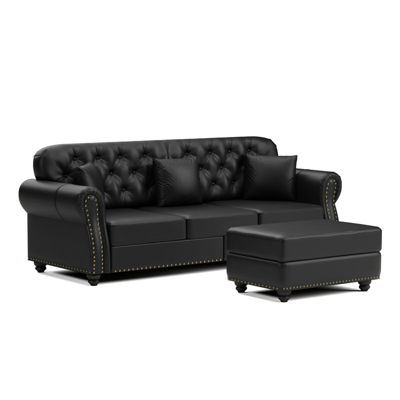 Upholstered Sofa With Nailhead Trim, Rolled Armrests With Ottoman