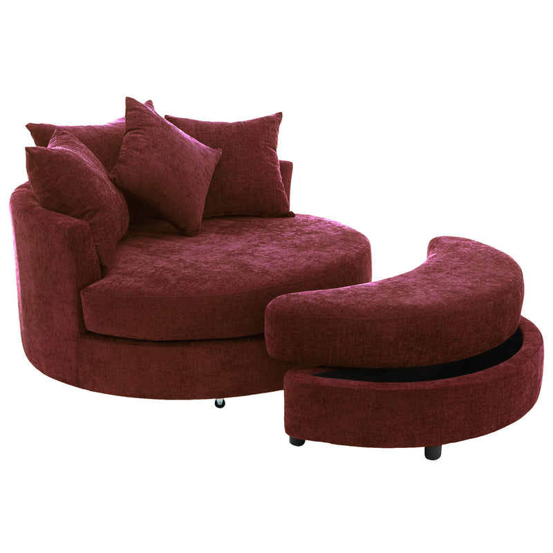 360° Swivel Accent Barrel Chair With Storage Ottoman & 4 Pillows, Modern Leisure Chair Round Accent For Living Room