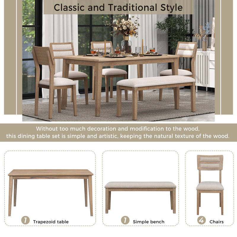 6 Piece Dining Set, Upholstered Chairs And Bench