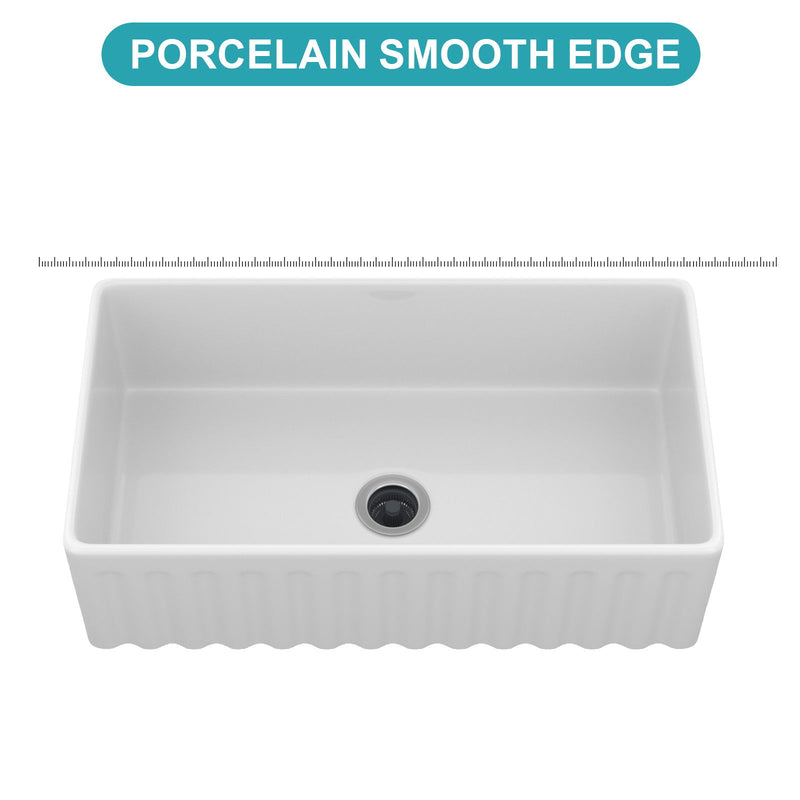 Sink - Apron-Front Reversible Single Bowl Kitchen Sink With Smooth And Ribbed Finishes - White