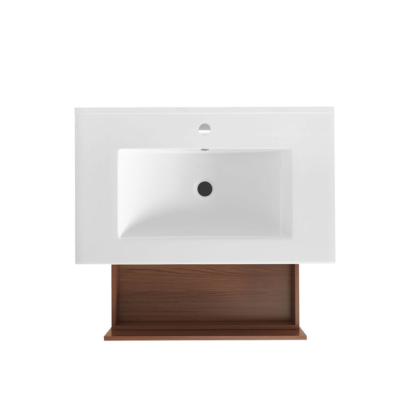 Wall Mounting Bathroom Vanity With Soft Close 2 Drawer, Sink - Reddish Brown