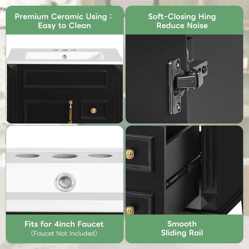 Bathroom Vanity With Sink, Compact Cabinet & 2 Drawers And Adjustable Shelf