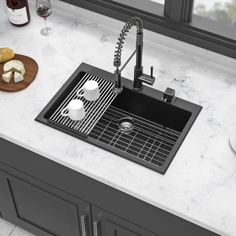 Quartz Kitchen Sink, Granite Composite, Drop In Sink With Durable Design