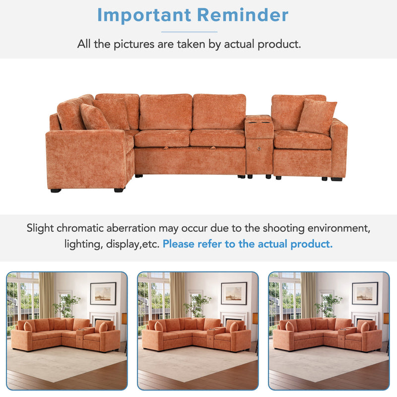Modular L-Shaped Sectional Sofa Bed With Pull-Out Sleeper, Cup Holders, And Storage