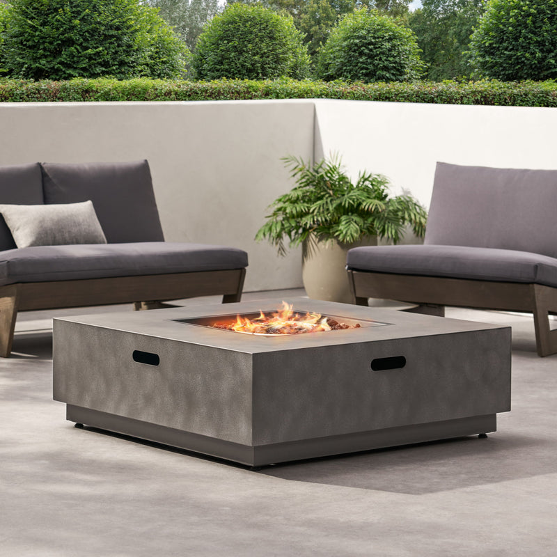Modern Square Iron Fire Pit 50, 000 Btu - Stone Gray
