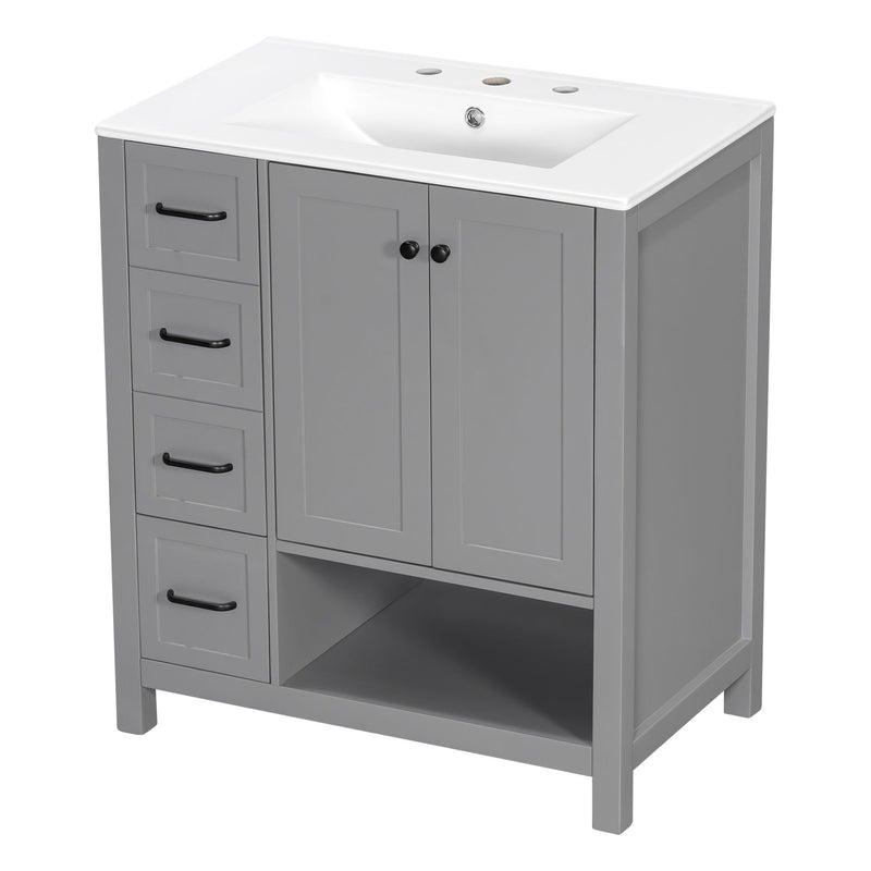 Bathroom Vanity With Sink Top, Bathroom Vanity Cabinet With 2 Doors And 2 Drawers, Open Shelf