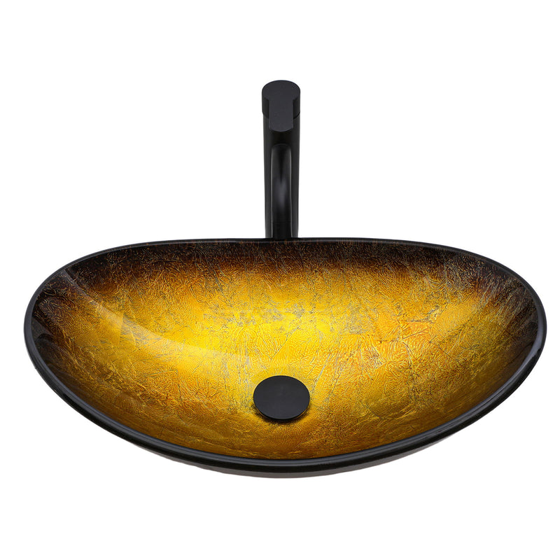 Vessel Sink With Pop Up Drain, Boat Shape Above Counter Bathroom Sink - Gold