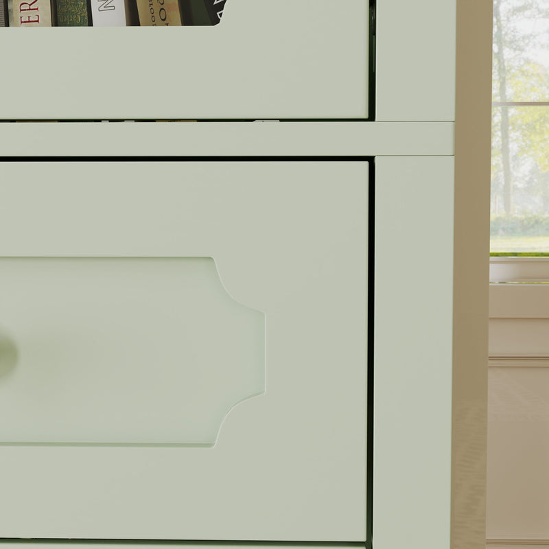 Storage Cabinet, Freestanding Curio Cabinet With Grid Doors & Drawer, Pantry Display Cabinet For Kitchen