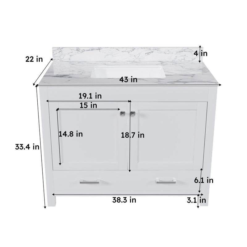 43" Bathroom Vanity Multi Functional Cabinet - White