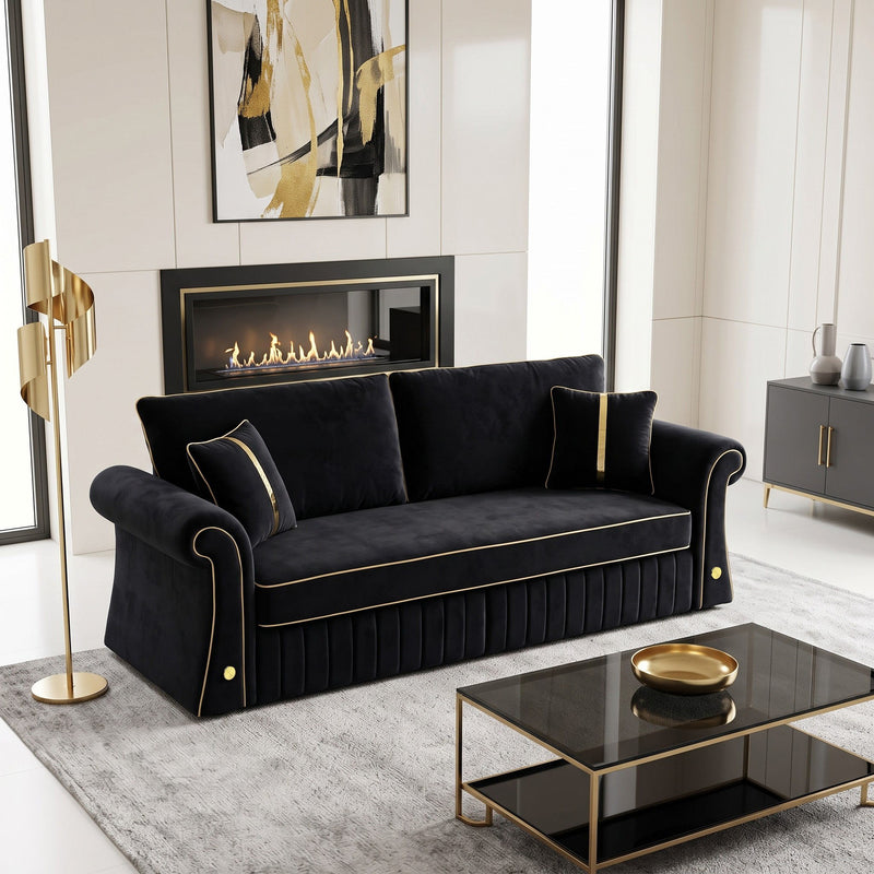 Sofa With Rolled Arms, 3 Seater Couch, Living Room Accent
