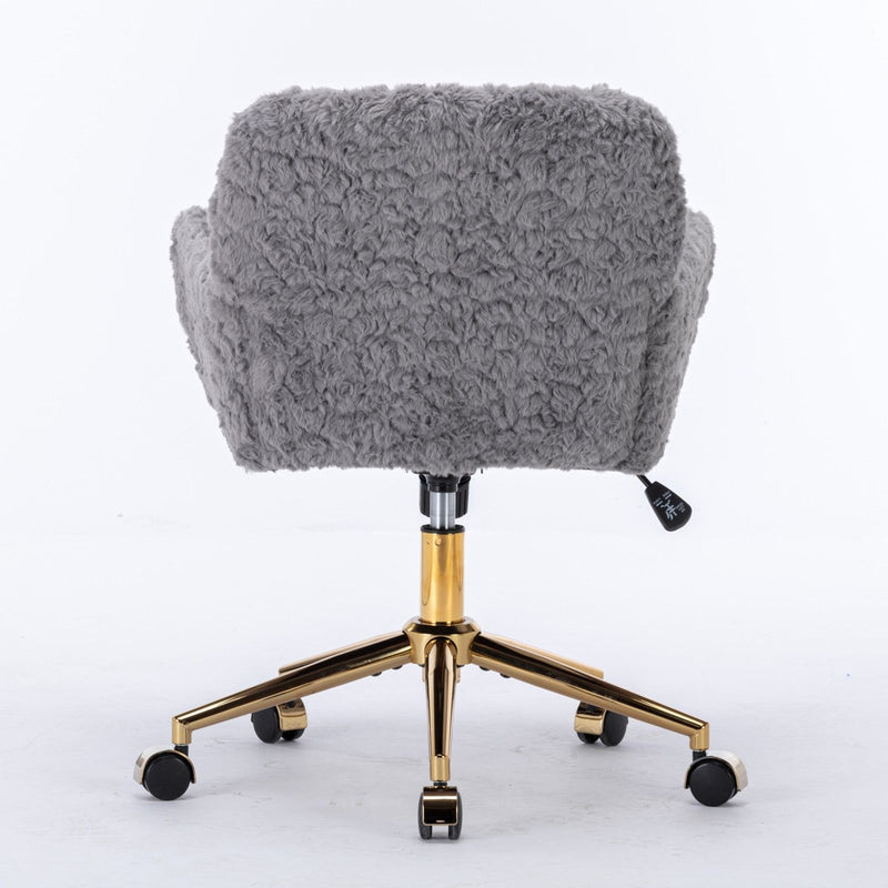Office Chair, Artificial Rabbit Hair Home Office Chair With Metal Base, Adjustable Desk Chair Swivel Office Chair, Vanity Chair