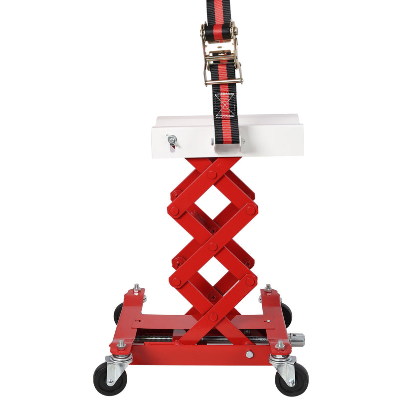 Heavy Duty Low Lift Transmission Jack With Nylon Safety Strap For Small Vehicles - Red