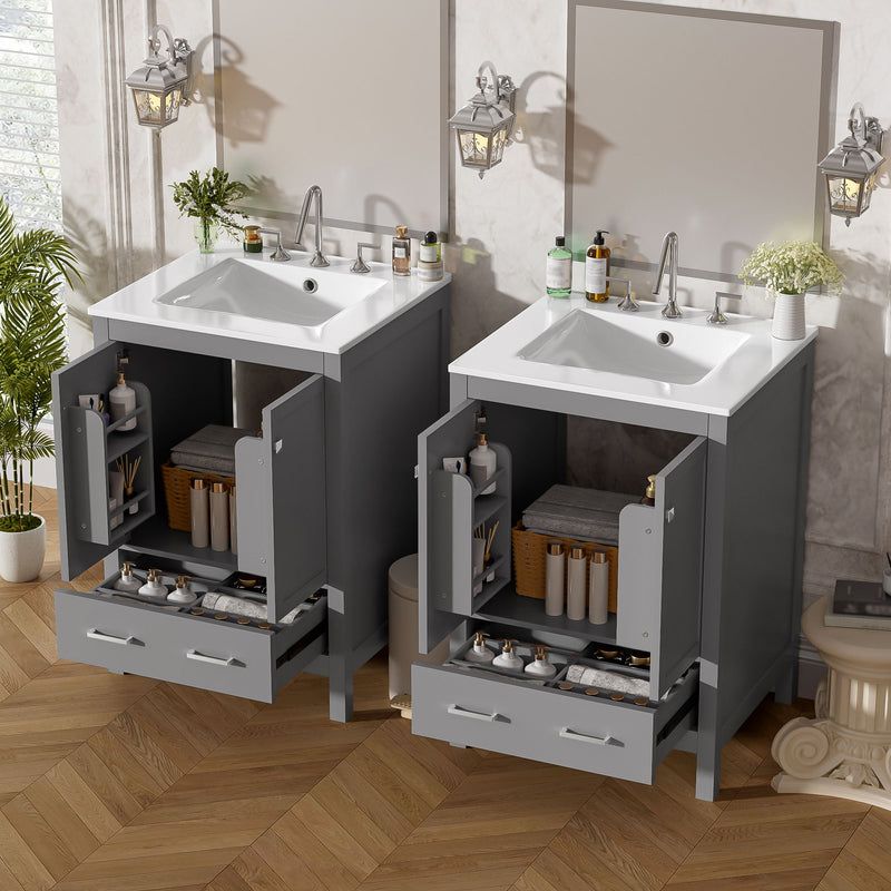 Bathroom Vanity With Integrated Undermount Ceramic Sink, 2 Doors And 1 Drawer, Soft Close Hinges