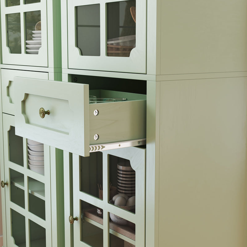 Storage Cabinet, Freestanding Curio Cabinet With Grid Doors & Drawer, Pantry Display Cabinet For Kitchen