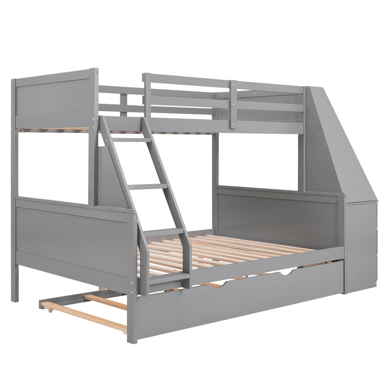 Bunk Bed With Trundle And Built In Desk, 3 Storage Drawers And Shelf