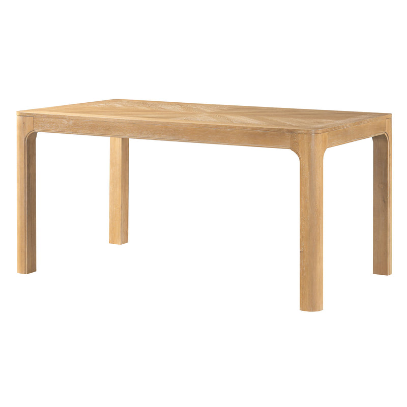 Rectangular Dining Table With Parquet Top, Rounded Corners
