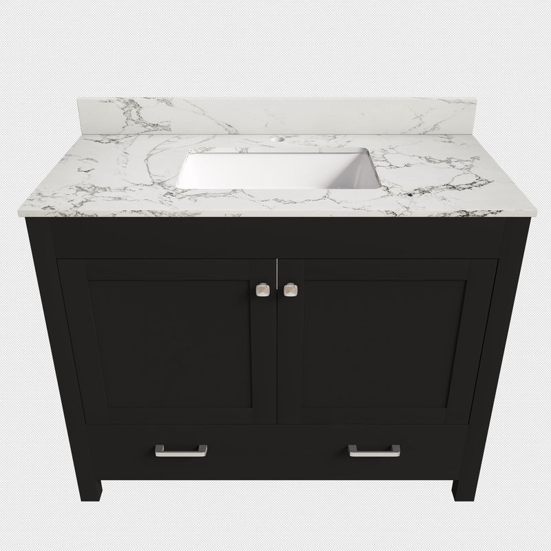 Bathroom Vanity Set, Fluted Cabinet, Soft Close Doors & Drawers, Single Faucet Hole, Sink Included - Black