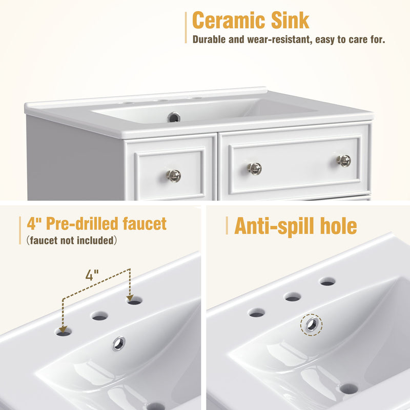 Transitional Style Bathroom Vanity Cabinet With Ceramic Sink