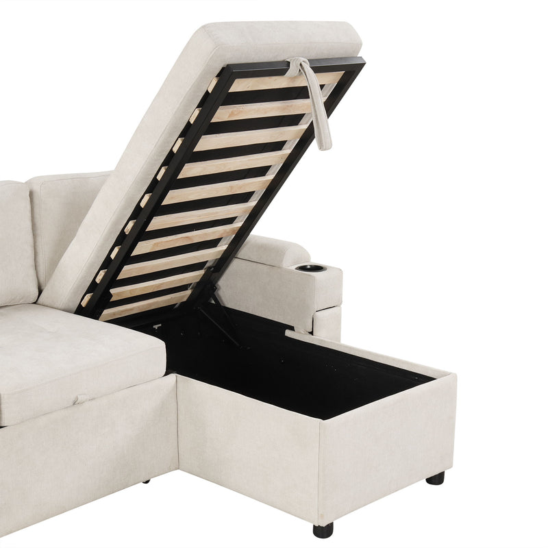Convertible L Shaped Sofa Couch With Storage, Cup Holders, USB Ports