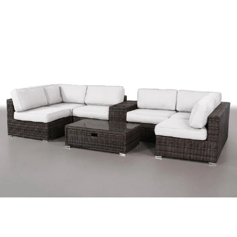 Elegant 4 Person Wicker Patio Seating Set With Cushions And Glass Top Table