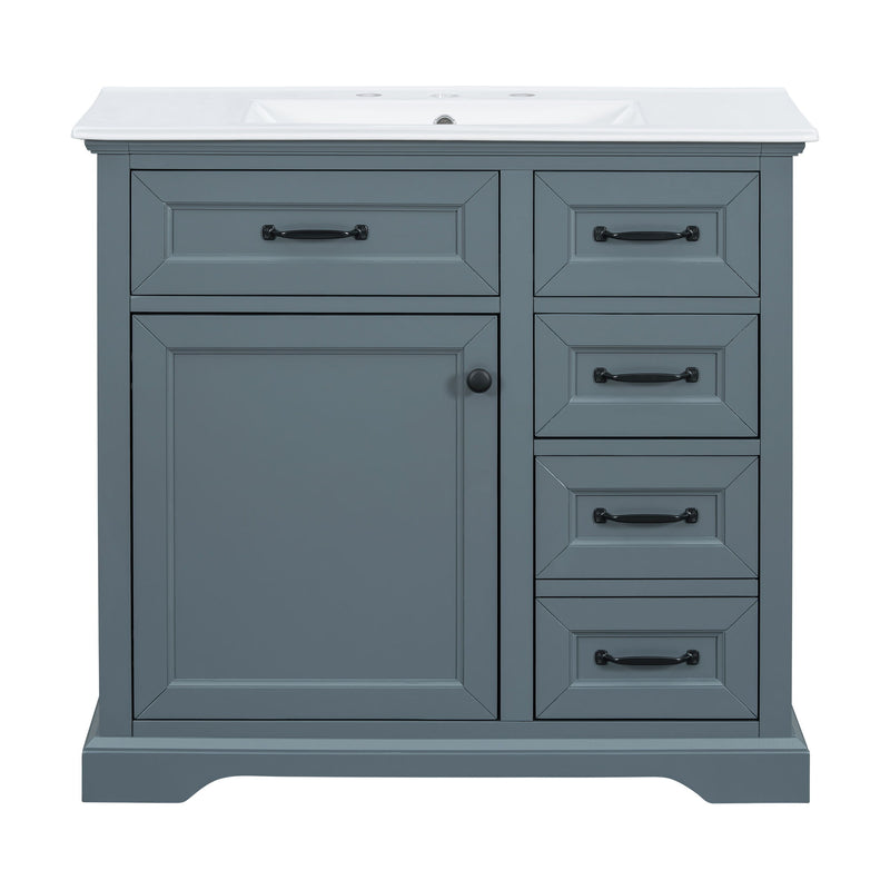 36" Bathroom Vanity With Sink, 2 Tip-Out Drawers, Soft Close Hinges