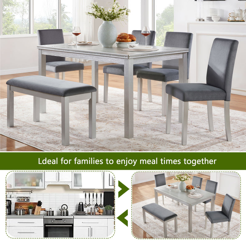 Dining Table Set, Table With A Rectangular Table And Upholstered Chairs
