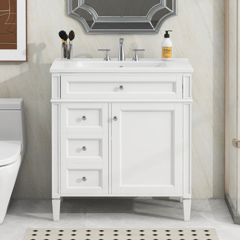 Bathroom Vanity With Top Sink, Modern Bathroom Storage Cabinet With 2 Drawers And A Tip-Out Drawer