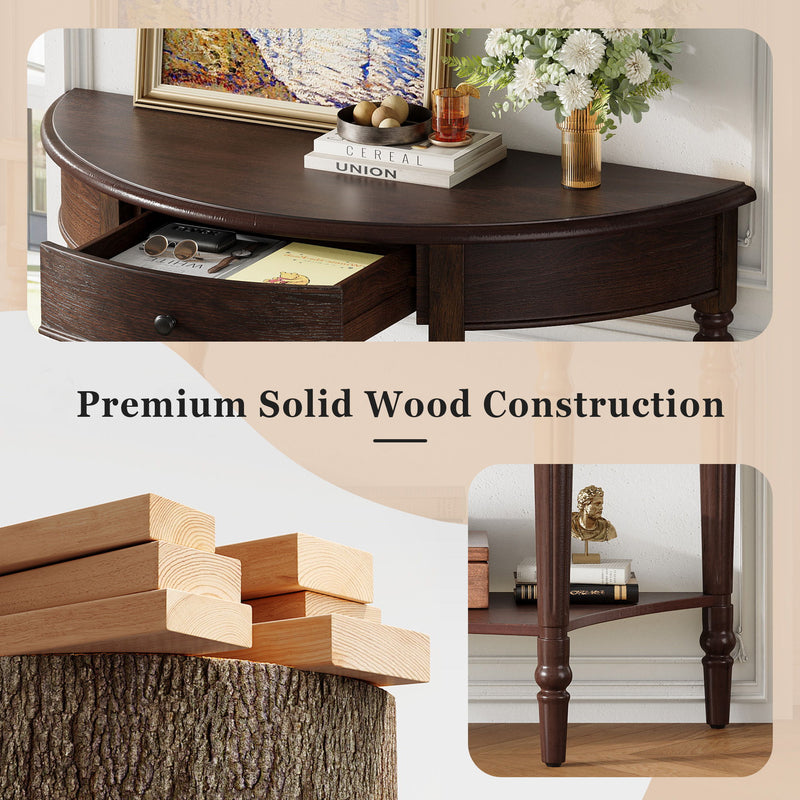 Half Moon Console Table With Drawer & Shelf