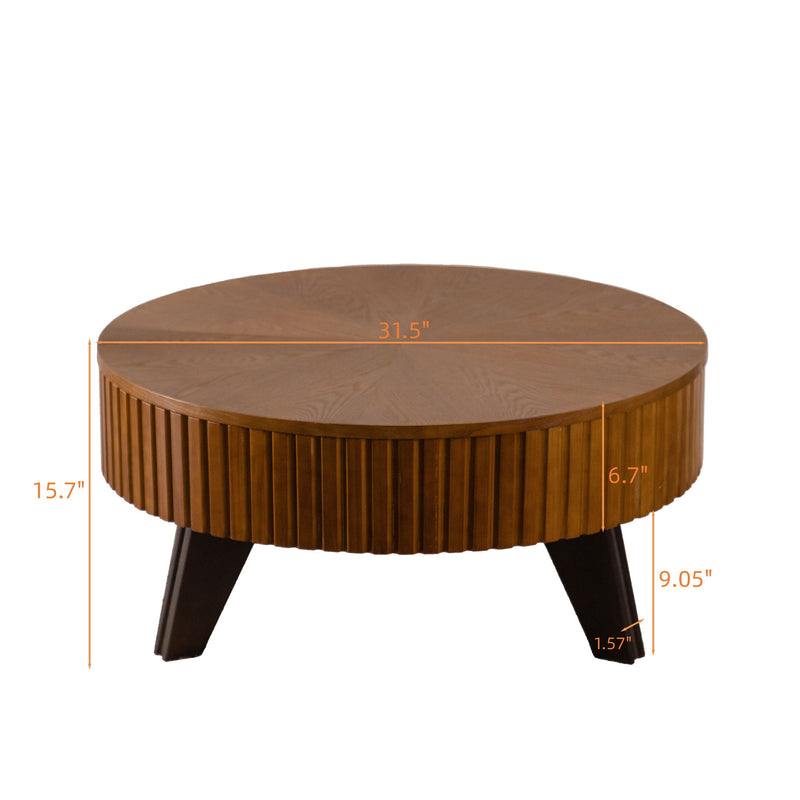 Round Retro Coffee With Solid Wood Legs