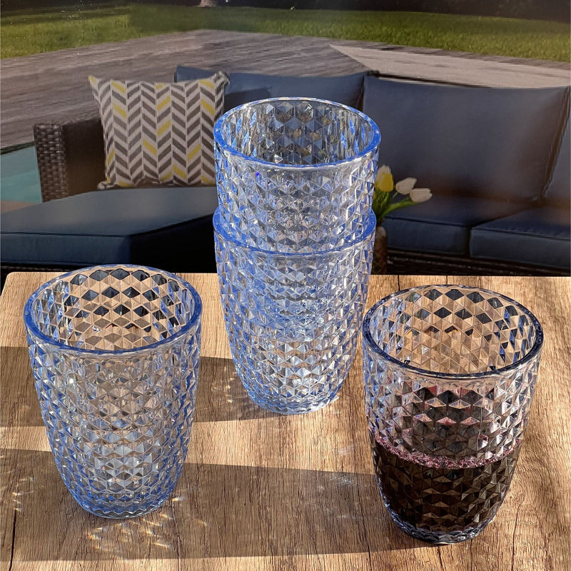 Leading Ware Diamond Cut Acrylic Glasses Drinking (Set of 4)