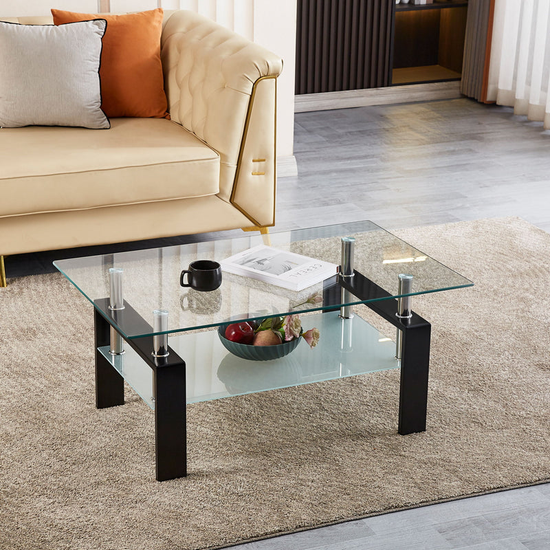Luxury Modern Tempered Glass Coffee Table With 2 Layers