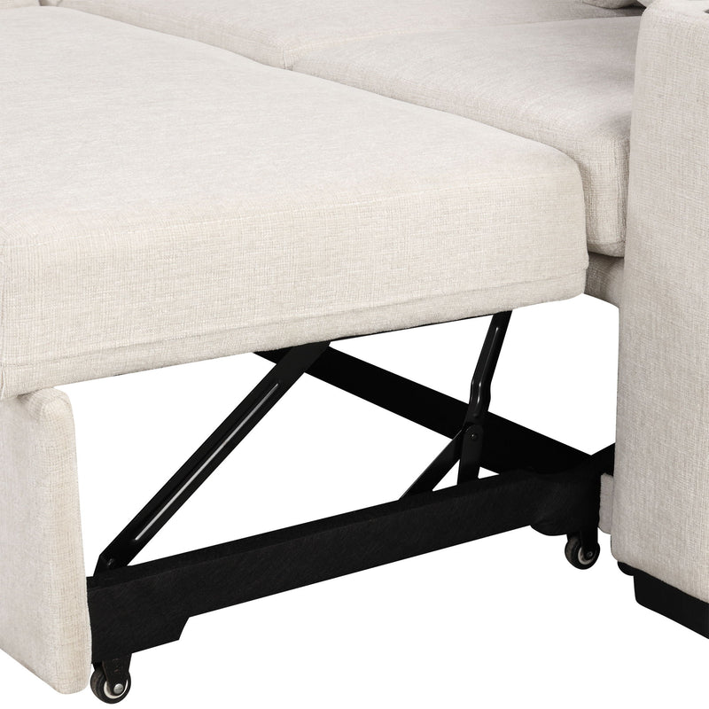 Modern U-Shaped Sectional Sofa Convertible Pull-Out Sofa Bed With USB Ports And Cup Holders