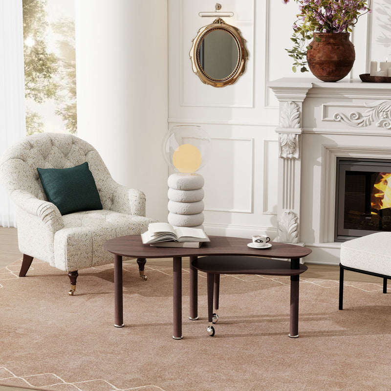 Rotatable Coffee Table With Solid Legs, 360 Degree Swivel, Waterproof - Walnut