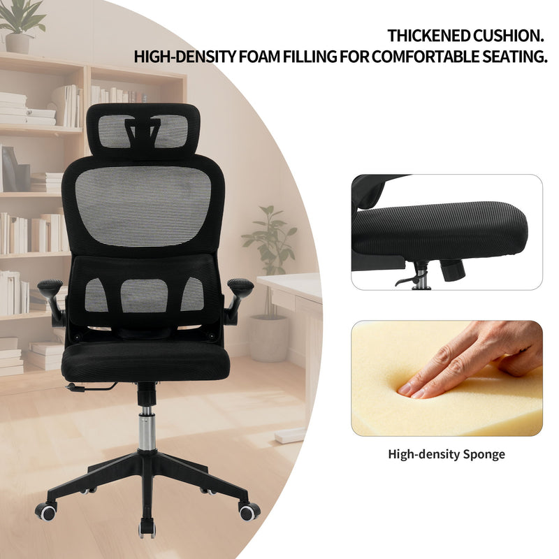 High Back Ergonomic Swivel Rolling Office Chair With Tilt Function, 3D Headrest, Lumbar Support - Black