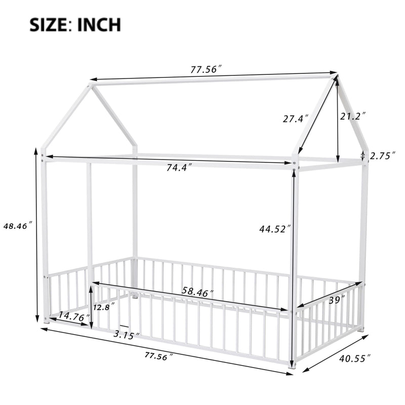 Metal Bed House Bed Frame With Fence