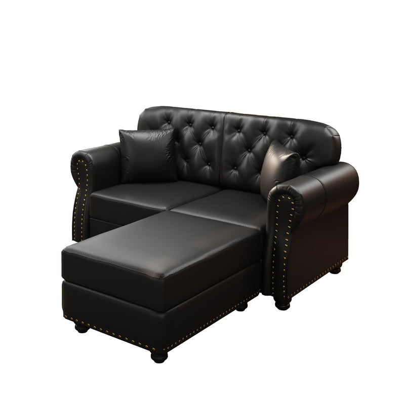 Upholstered Sofa With Nailhead Trim, Rolled Armrests With Ottoman