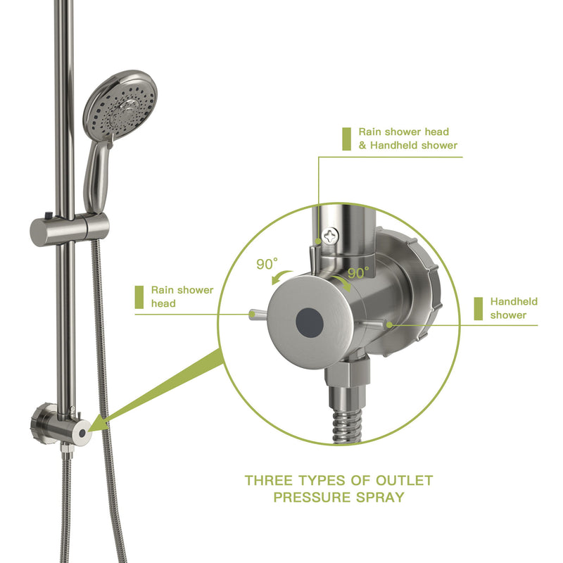 Round Shower Set With Dual Shower Heads And Hand Shower, 10" Top Spray - Brushed Nickel