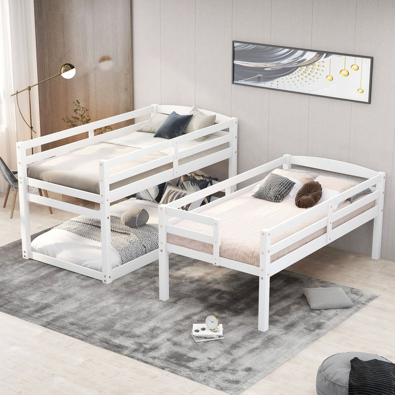 Twin Size Triple Bunk Bed With Storage Staircase, Separate Design - White