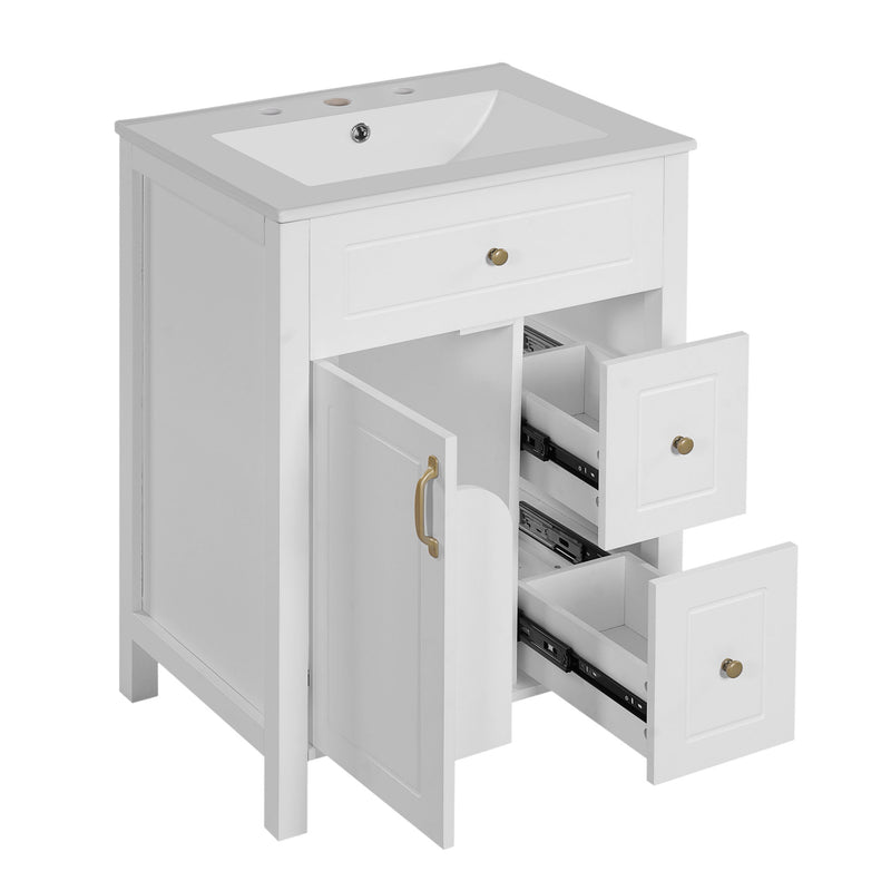Elegant Bathroom Vanity With Ceramic Sink, Soft Close Doors And Drawers, Double Storage Racks